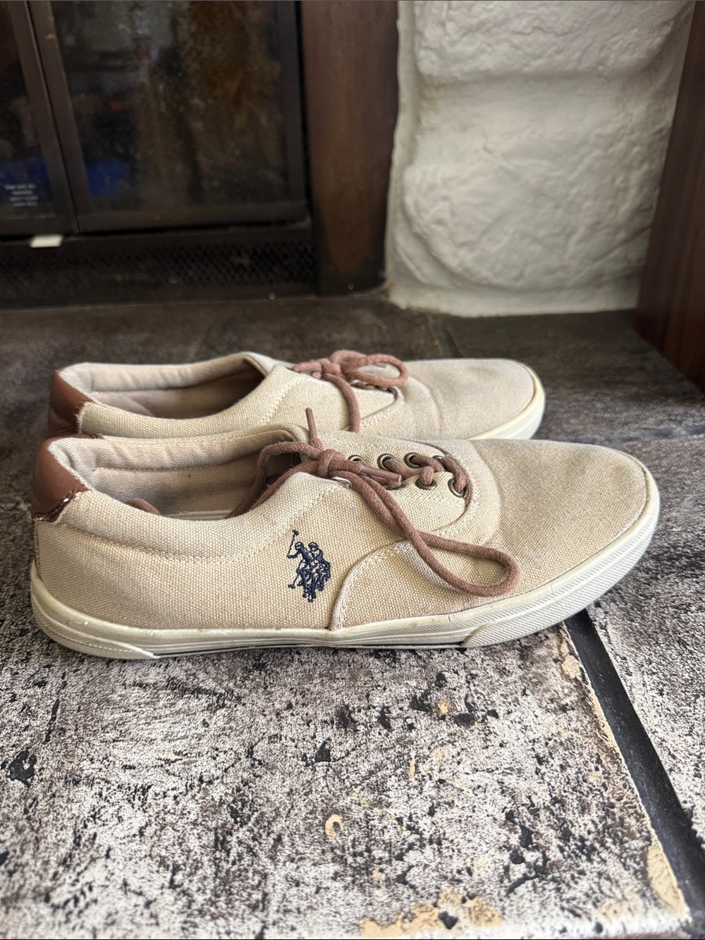 Polo by Ralph Lauren Beige Canvas Sneakers with Brown Accents